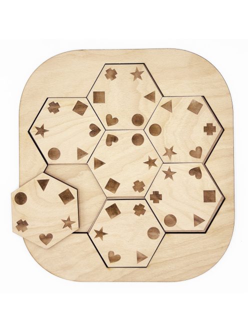 Drevené logické puzzle – Tvary v šesťuholníkoch